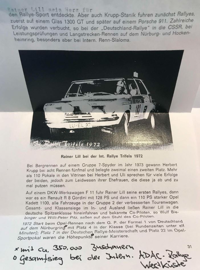 Rainer Lill at the International Rallye Trifels 1972